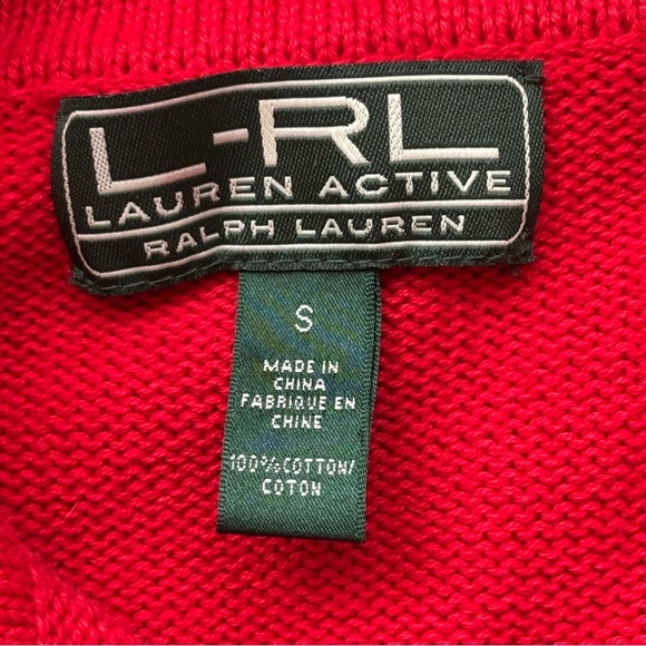 Lauren Ralph Lauren Active Red Cotton Quarter Zip Knit Sweater Women's Small - Picture 9 of 12